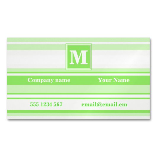モノグラムライムグリーンストライプ マグネット名刺 (正面)