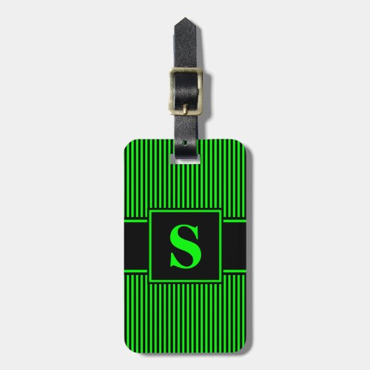 モノグラムライムグリーンブラックピンストライプ ラゲッジタグ (正面縦)