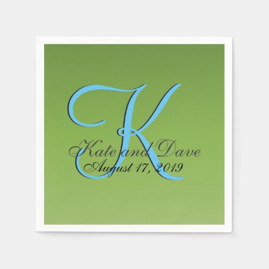 モノグラムライムグリーン結婚ズ スタンダードカクテルナプキン (正面)