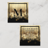 モノグラムラグジュアリーゴールデンブラックバックグラウンド スクエア名刺 (正面/裏面)