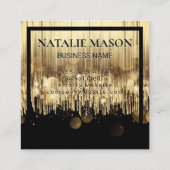 モノグラムラグジュアリーゴールデンブラックバックグラウンド スクエア名刺 (裏面)