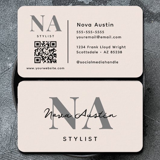 モノグラムラグジュアリー美学赤面ピンクQRコード 名刺