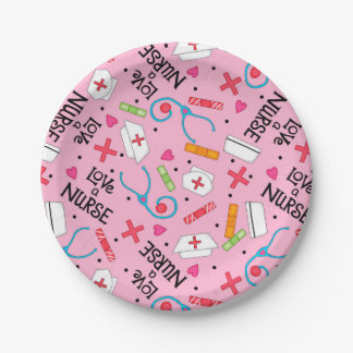 モノグラムラブアザナースウィムシーアートピンク ペーパープレート