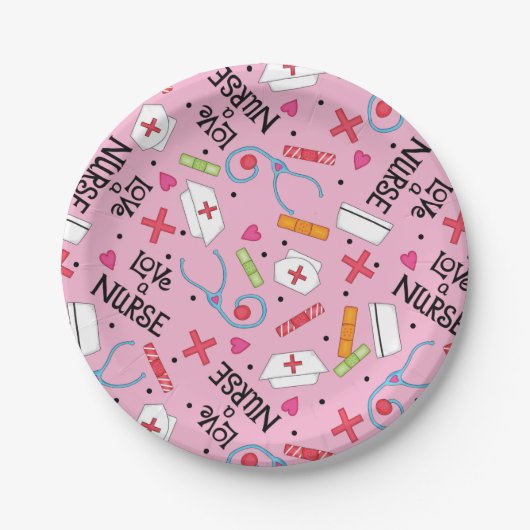 モノグラムラブアザナースウィムシーアートピンク ペーパープレート (正面)