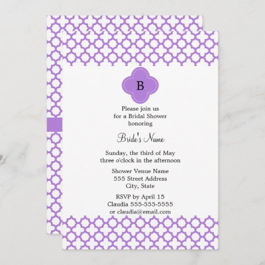 モノグラムラベンダークローバーパターン 招待状 (正面/裏面)