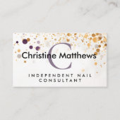 モノグラムラベンダーパープルと金ゴールドモダンシークイン 名刺 (正面)