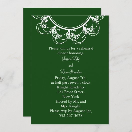 モノグラムリハーサルディナー(緑) 招待状 (正面/裏面)