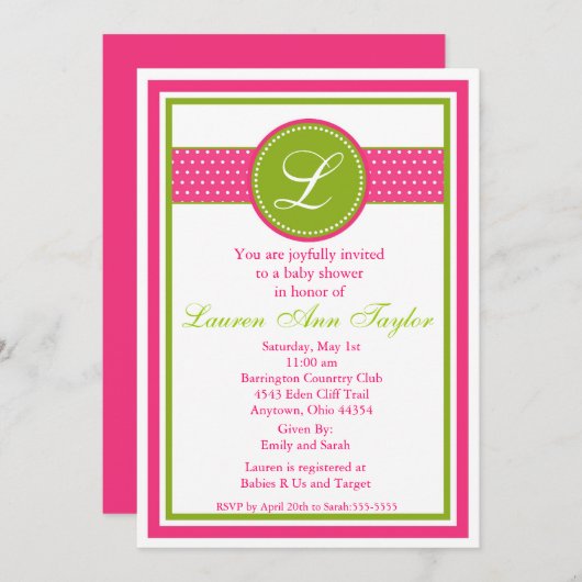 モノグラムリボンベビーシャワー招待状 招待状 (正面/裏面)