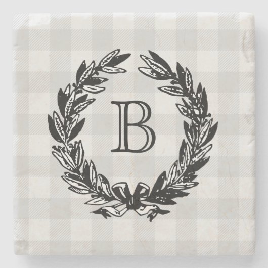 モノグラムリースイラストレーションヴィンテージストーンコースター ストーンコースター (正面)