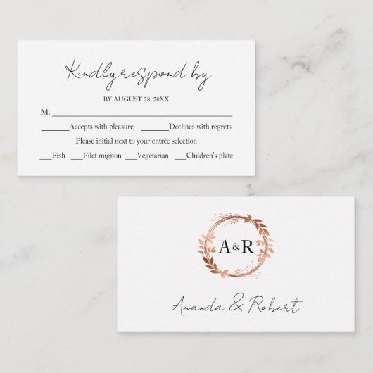 モノグラムリースウェディングRSVPエンクロージャカード エンクロージャーカード (正面/裏面)