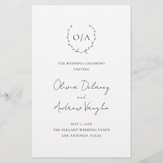 モノグラムリースエレガント予算結婚式 プログラム チラシ (正面)