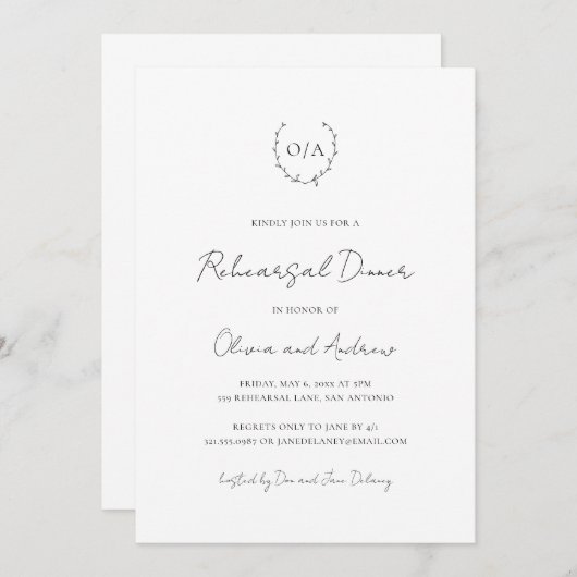モノグラムリースクラシックリハエレガントーサルディナー 招待状 (正面/裏面)