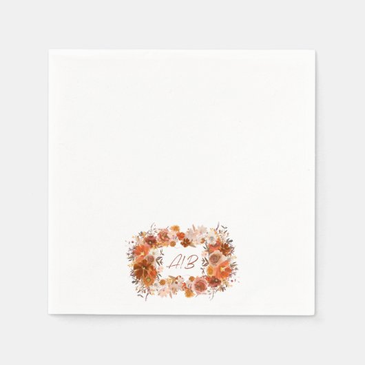 モノグラムリースクリームフローラテラコッタ結婚ズ スタンダードカクテルナプキン (正面)