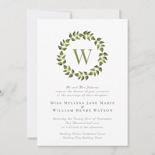 モノグラムリースグ結婚リーン 招待状 (正面)