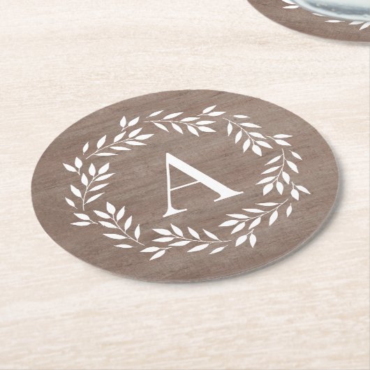 モノグラムリースコパーソナライズされたースター ラウンドペーパーコースター (アングル)