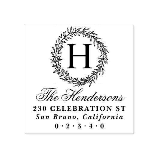 モノグラムリーススクリプトファミリ名差出人住所 ラバースタンプ (インプリント)