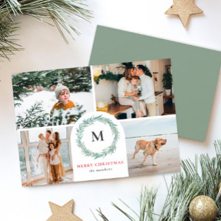 モノグラムリーステンプレートクリスマスカード シーズンカード