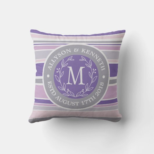 モノグラムリーストレンディーパストライプープルリーフローレル クッション (裏面)