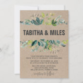 モノグラムリースバッキング付きクラフト結婚葉 招待状 (正面)