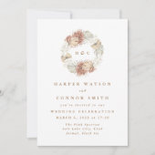 モノグラムリースパンパスグラスフローラトロピカルホワイト 招待状 (正面)