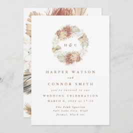 モノグラムリースパンパスグラスフローラトロピカルホワイト 招待状