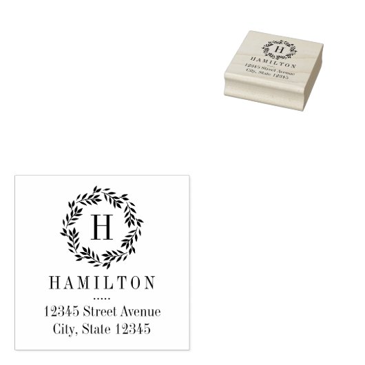 モノグラムリースパーソナライズされたウッドスタンプ ラバースタンプ (押印)