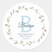 モノグラムリースパーソナライズされた差出人住所シール ラウンドシール (正面)