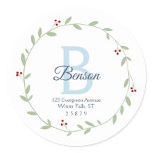 モノグラムリースパーソナライズされた差出人住所シール