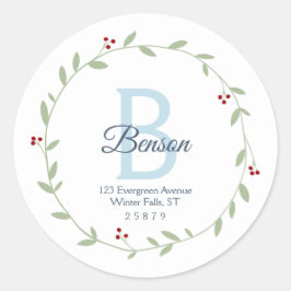 モノグラムリースパーソナライズされた差出人住所シール ラウンドシール