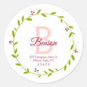 モノグラムリースパーソナライズされた差出人住所シール ラウンドシール (正面)