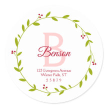 モノグラムリースパーソナライズされた差出人住所シール