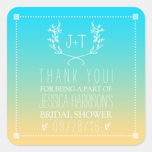 モノグラムリースビーチグラデーションブライダルシャワー スクエアシール (正面)