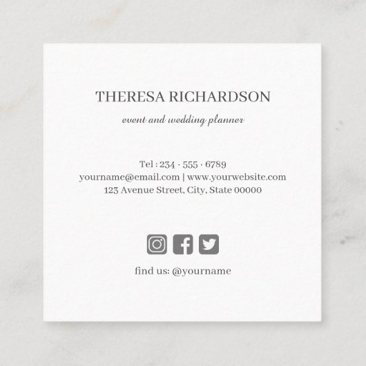 モノグラムリースピンクリネンのソーシャルメディアのアイコン スクエア名刺 (裏面)