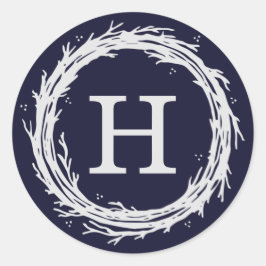 モノグラムリースホリデーステッカーラベル ラウンドシール