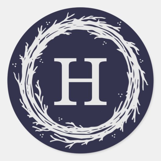 モノグラムリースホリデーステッカーラベル ラウンドシール (正面)