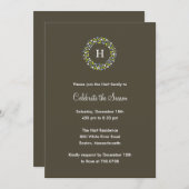 モノグラムリースホリデーパーティ招待状 招待状 (正面/裏面)