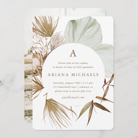 モノグラムリースワンフォト卒業パーティー 招待状 (正面/裏面)