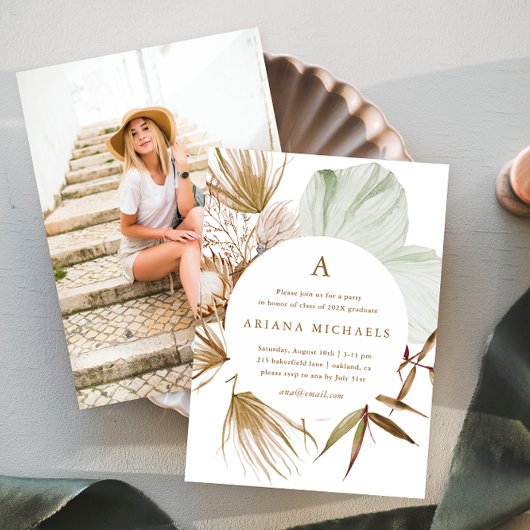 モノグラムリースワンフォト卒業パーティー 招待状