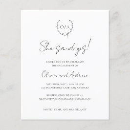 モノグラムリース予算婚約パーティ招待状