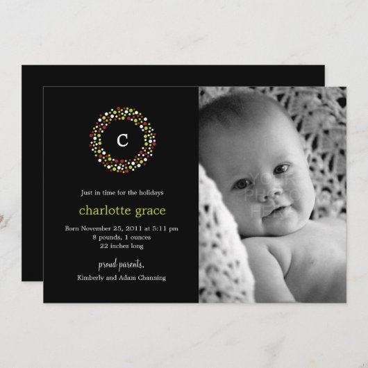 モノグラムリース冬の出産発表 シーズンカード (正面/裏面)