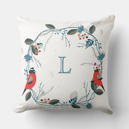 モノグラムリース及び鳥カスタム枕 クッション (正面)