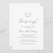 モノグラムリース白黒エレガントブライダルシャワー 招待状 (正面/裏面)