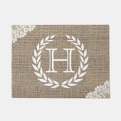 モノグラムリース素朴バーラップ&レース ドアマット (正面)