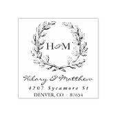 モノグラムリース結婚の住所スタンプ ラバースタンプ (インプリント)