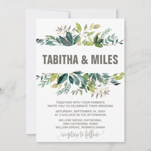 モノグラムリース結婚の葉 招待状 (正面)