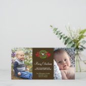 モノグラムリース赤い緑のメリークリスマスグリーティング シーズンカード (スタンド正面)