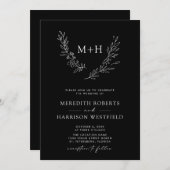 モノグラムリースQRコード白黒結婚's 招待状 (正面/裏面)