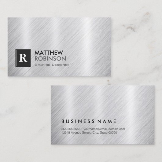 モノグラムルック付きプレミアムブラシ仕上げメタル 名刺 (正面/裏面)