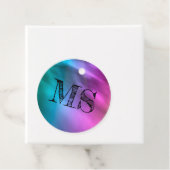 モノグラムレインボーキッズパーティーラベル-ティール（緑がかった色）&パープル フェイバータグ (インサイチュ)