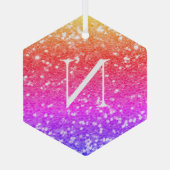 モノグラムレインボーグリッタークリスマス ガラスオーナメント (裏面)